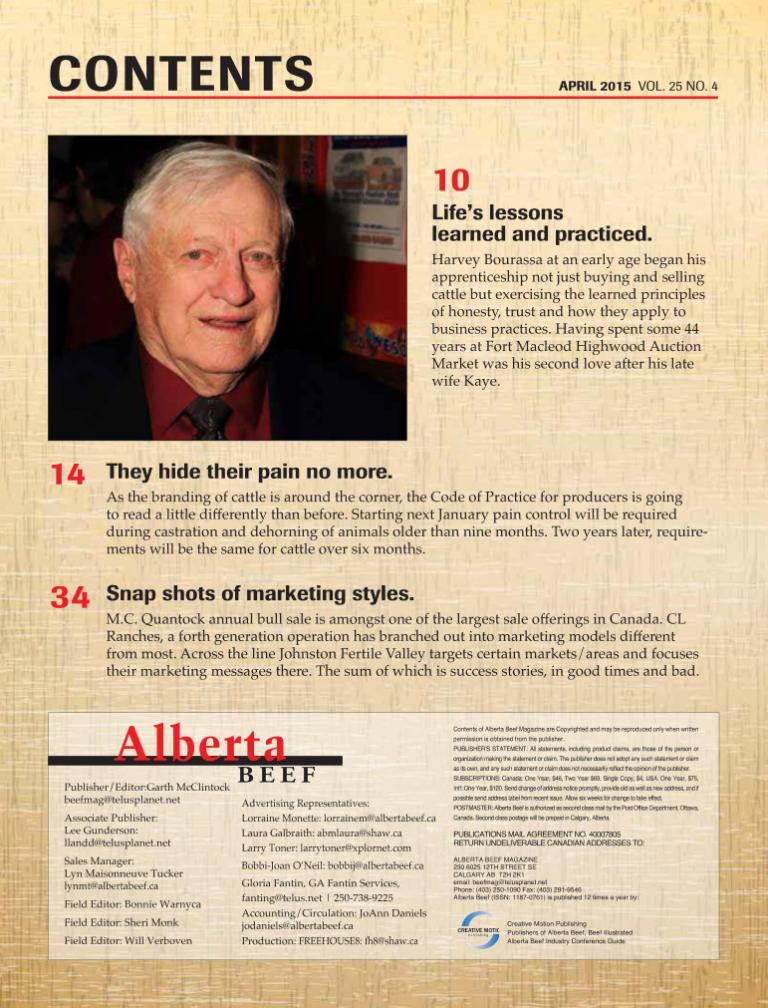 Alberta Beef Magazine Contents Page